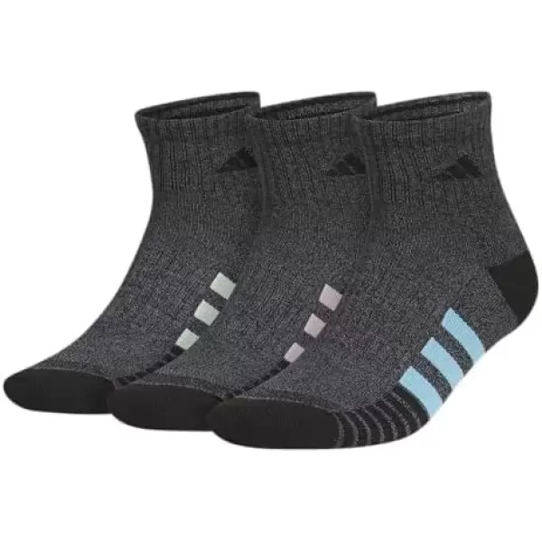 imageadidas Mens Cushioned Quarter Socks 3 PairsBlackOnix GreySemi Blue Burst