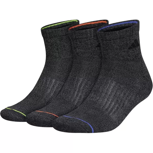 imageadidas Mens Cushioned Quarter Socks 3 PairsBlackOnix GreySonic Ink Blue