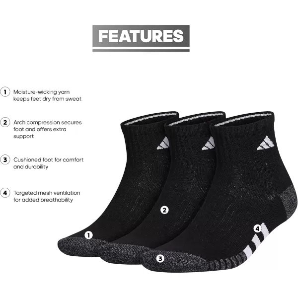 imageadidas Mens Cushioned Quarter Socks 3 PairsBlackOnix GreyWhite