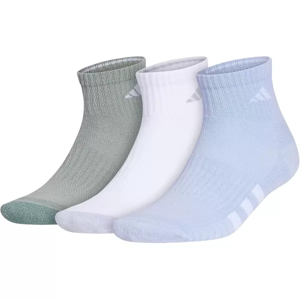 imageadidas Mens Cushioned Quarter Socks 3 PairsBlue DawnWhiteSilver Green