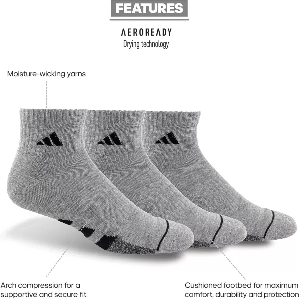 imageadidas Mens Cushioned Quarter Socks 3 PairsGreyBlack