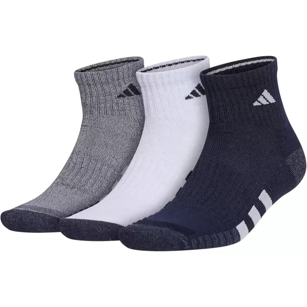 imageadidas Mens Cushioned Quarter Socks 3 PairsLegend Ink BlueWhiteGrey