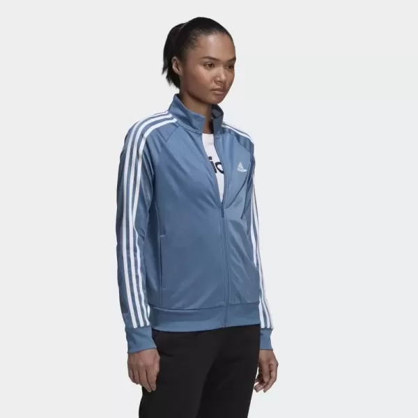 imageadidas Womens Essentials WarmUp Slim 3Stripes Track TopAltered BlueWhite Primegreen