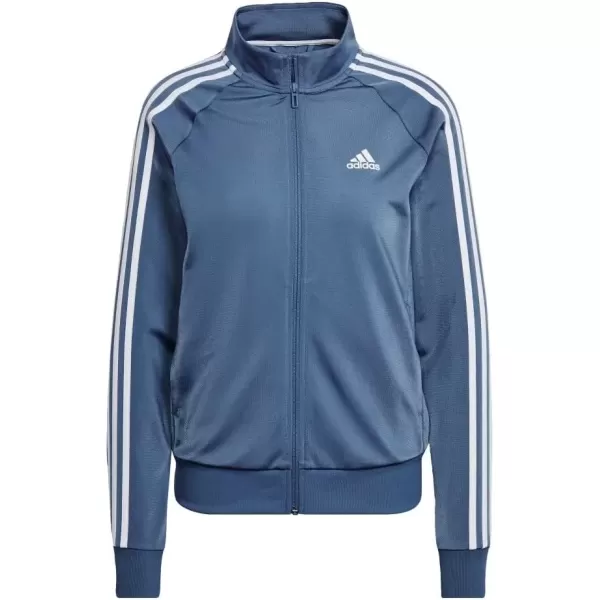 imageadidas Womens Essentials WarmUp Slim 3Stripes Track TopAltered BlueWhite Primegreen