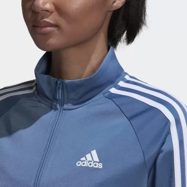 imageadidas Womens Essentials WarmUp Slim 3Stripes Track TopAltered BlueWhite Primegreen