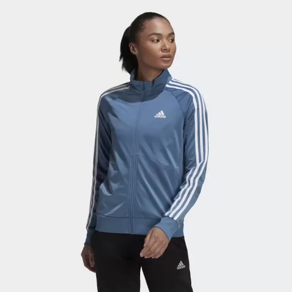 imageadidas Womens Essentials WarmUp Slim 3Stripes Track TopAltered BlueWhite Primegreen