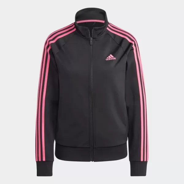 imageadidas Womens Essentials WarmUp Slim 3Stripes Track TopBlackPulse Magenta