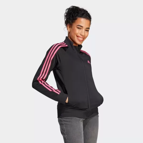 imageadidas Womens Essentials WarmUp Slim 3Stripes Track TopBlackPulse Magenta