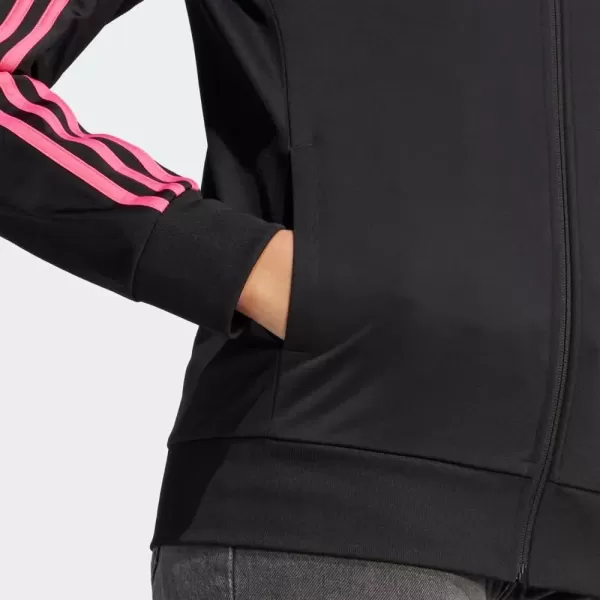 imageadidas Womens Essentials WarmUp Slim 3Stripes Track TopBlackPulse Magenta