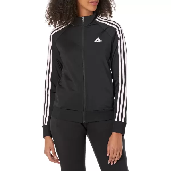 imageadidas Womens Essentials Warmup Slim 3Stripes Track TopBlackClear Pink