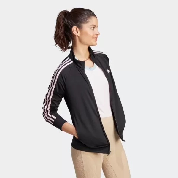 imageadidas Womens Essentials Warmup Slim 3Stripes Track TopBlackClear Pink