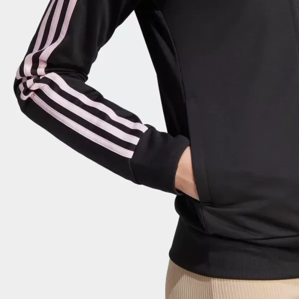 imageadidas Womens Essentials Warmup Slim 3Stripes Track TopBlackClear Pink