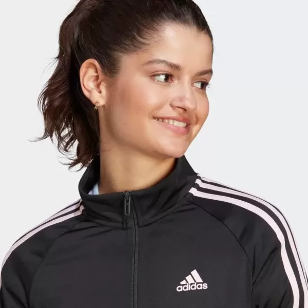 imageadidas Womens Essentials Warmup Slim 3Stripes Track TopBlackClear Pink