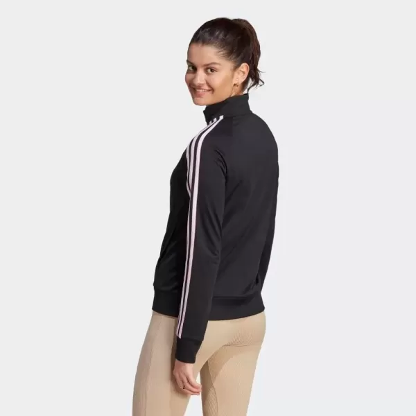 imageadidas Womens Essentials Warmup Slim 3Stripes Track TopBlackClear Pink