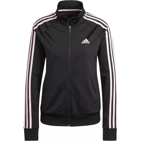 imageadidas Womens Essentials Warmup Slim 3Stripes Track TopBlackClear Pink