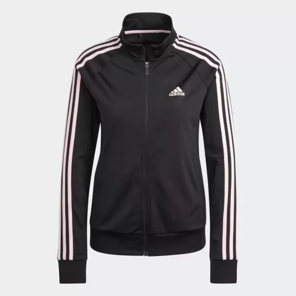 imageadidas Womens Essentials Warmup Slim 3Stripes Track TopBlackClear Pink