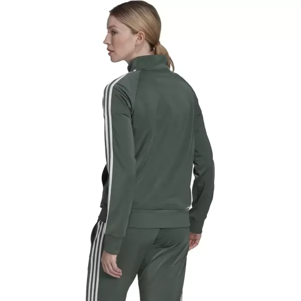 imageadidas Womens Essentials Warmup Slim 3Stripes Track TopGreen OxideWhite