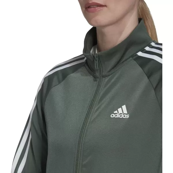 imageadidas Womens Essentials Warmup Slim 3Stripes Track TopGreen OxideWhite