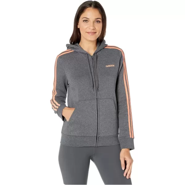 imageadidas Womens Essentials 3stripes Fleece Fullzip Hoodie SweatshirtDark Grey HeatherSemi Coral