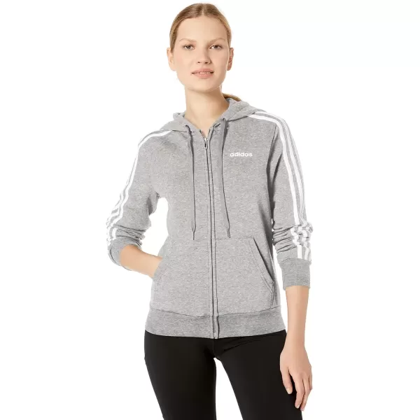 imageadidas Womens Essentials 3stripes Fleece Fullzip Hoodie SweatshirtMedium Grey HeatherWhite