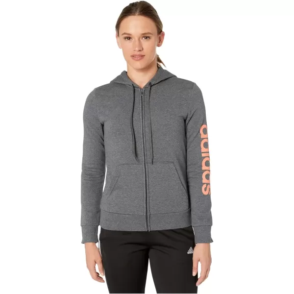 imageadidas Womens Essentials Linear HoodieDark Grey HeatherSemi Coral