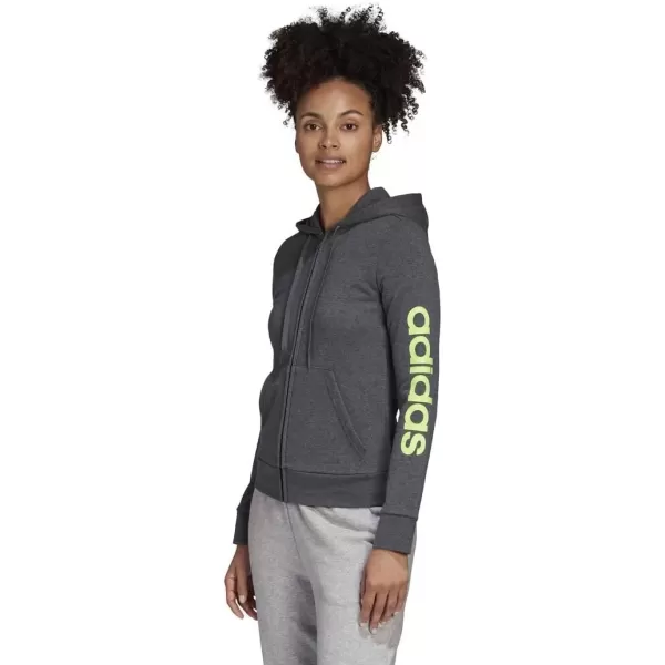 imageadidas Womens Essentials Linear HoodieDark Grey HeatherSignal Green
