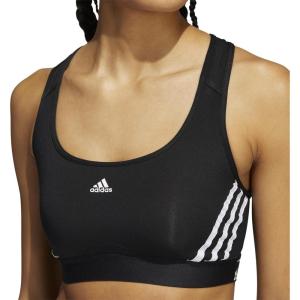 imageadidas Womens Training Medium Support 3 Stripes BraBlackWhite