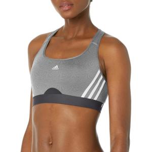 imageadidas Womens Training Medium Support 3 Stripes BraDark Grey HeatherWhite