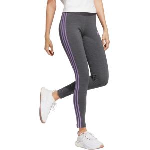 imageadidas Womens Essentials 3Stripes LeggingsDark Grey HeatherViolet Fusion