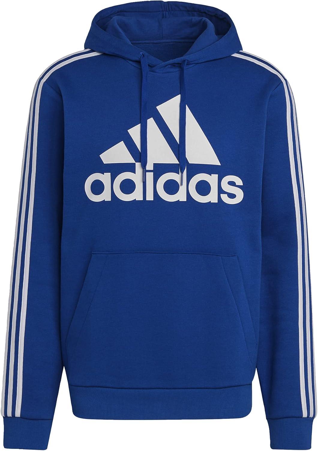imageadidas Mens 3Stripes Fleece Hooded SweatshirtTeam Royal BlueWhite