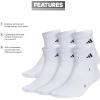 imageadidas mens Superlite 30 Quarter Sock Athletic Lightweight Breathable With Targeted Padding and Arch Compression 6pairWhiteBlack