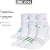 imageadidas womens Superlite 30 Quarter Athletic Socks 6pair With Targeted Padding and Arch Compression for All Day ComfortWhiteBlue BurstClear Onix Grey