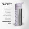 imageadidas 600 ML 20 oz Straw Top Metal Water Bottle HotCold DoubleWalled Insulated 188 Stainless SteelSilver Dawn GreyWhite