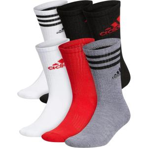 imageadidas Mens Athletic Cushioned Crew Socks with Arch Compression 6 PairsBlackVivid RedWhite