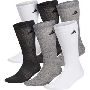 imageadidas Mens Athletic Cushioned Crew Socks with Arch Compression 6 PairsWhiteAlumina BeigeCarbon Grey