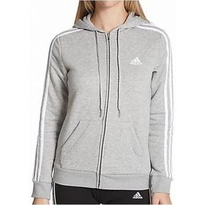 imageadidas Womens Essentials Fleece 3Stripes FullZip HoodieMedium Grey HeatherWhite