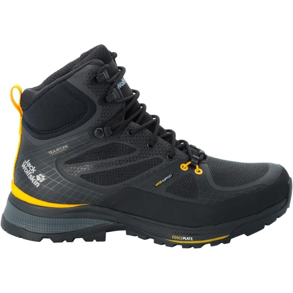 imageJack Wolfskin Mens Force Trekker Texapore Mid M Hiking ShoeBlack Burly Yellow Xt