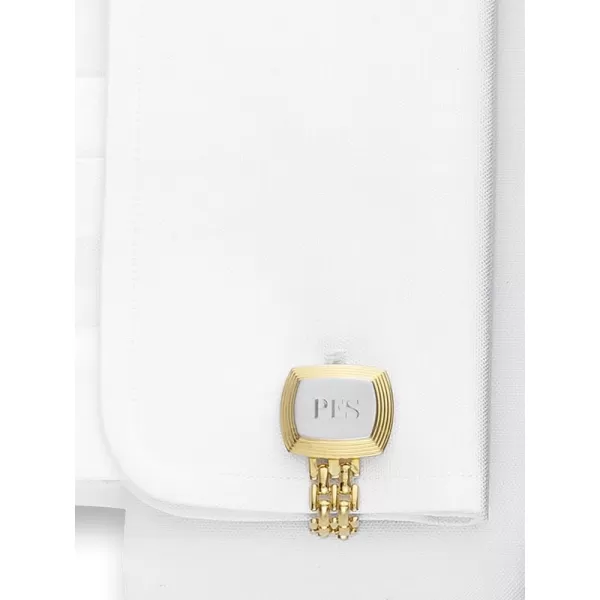 imagePaul Fredrick Mens Rectangle Chain Wrap With Brush Center Engraveable CufflinkGold