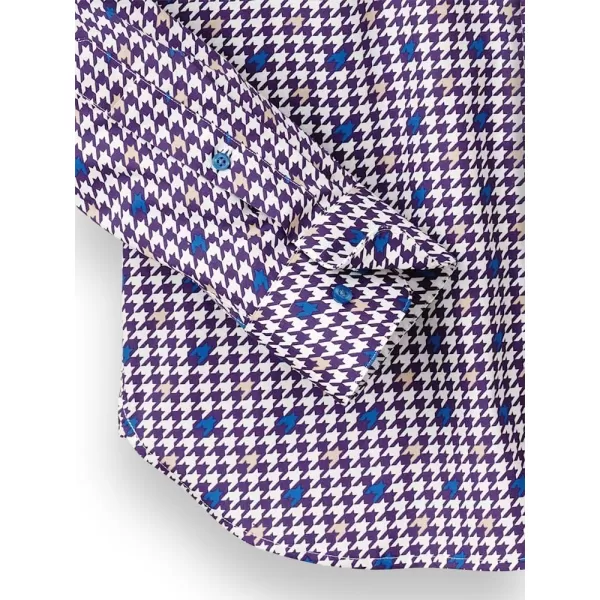 imagePaul Fredrick Mens Slim Fit Cotton Houndstooth Print Casual Shirt