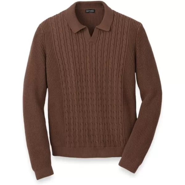 imagePaul Fredrick Mens Cotton Cable VNeck PoloBrown