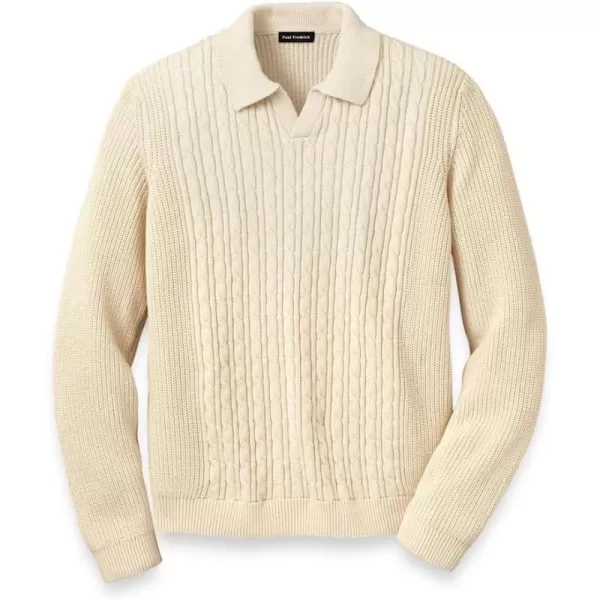 imagePaul Fredrick Mens Cotton Cable VNeck PoloIvory