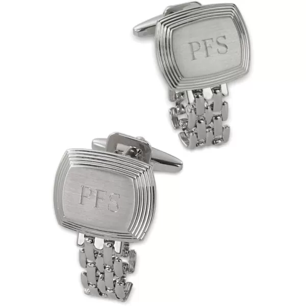 imagePaul Fredrick Mens Rectangle Chain Wrap With Brush Center Engraveable CufflinkSilver