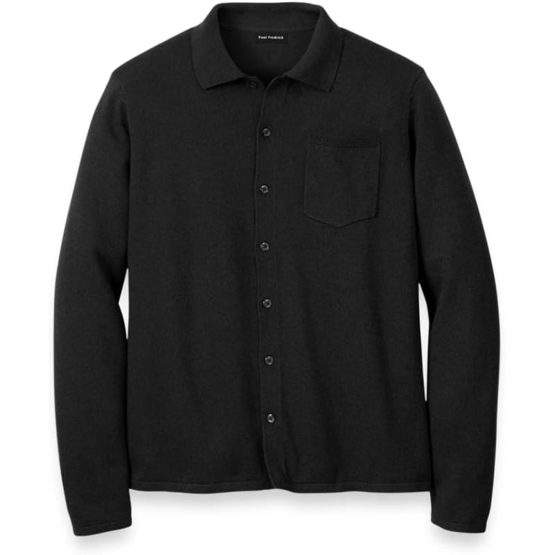 imagePaul Fredrick Mens Supima Cotton Button Front PoloBlack