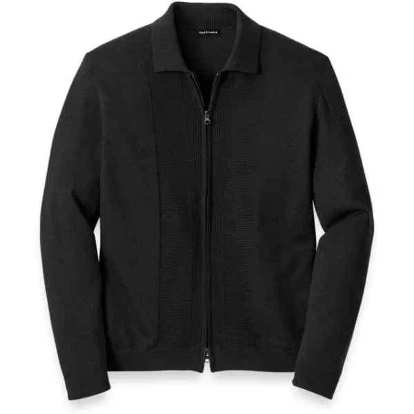 imagePaul Fredrick Mens Silk Cotton Cashmere Full Zip PoloBlack