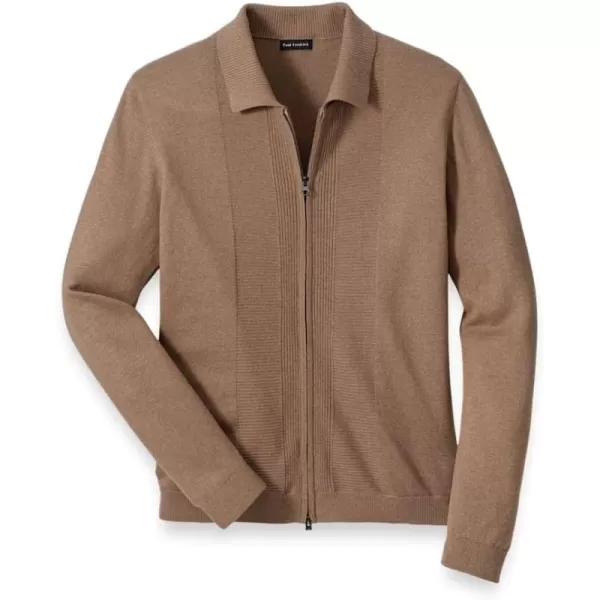 imagePaul Fredrick Mens Silk Cotton Cashmere Full Zip PoloCamel