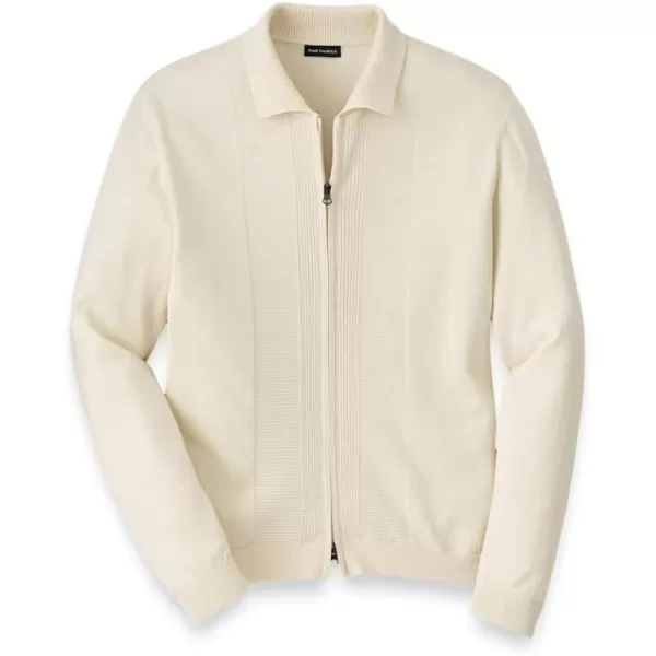 imagePaul Fredrick Mens Silk Cotton Cashmere Full Zip PoloIvory