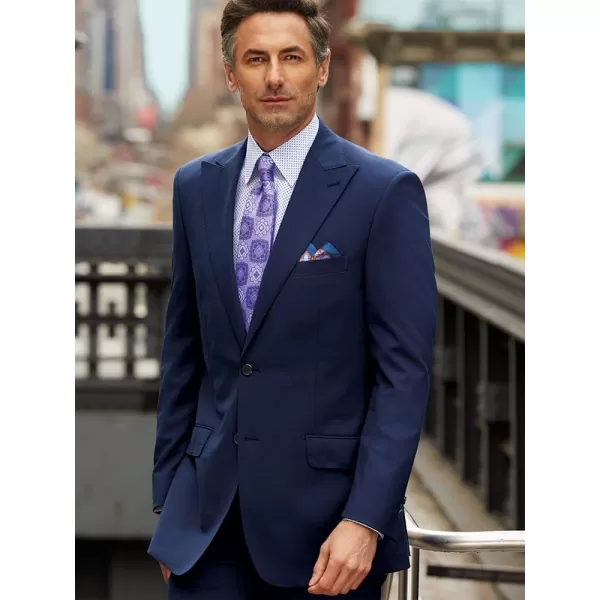 imagePaul Fredrick Mens Wool Stretch Bengaline Peak Lapel Suit JacketBlue