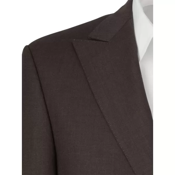 imagePaul Fredrick Mens Wool Stretch Bengaline Peak Lapel Suit JacketDark Brown