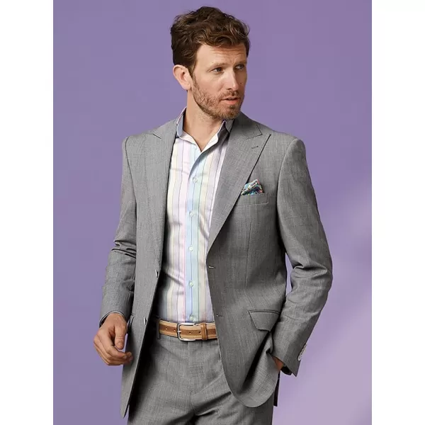 imagePaul Fredrick Mens Wool Stretch Bengaline Peak Lapel Suit JacketLight Grey