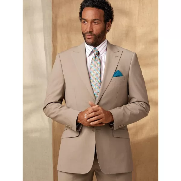 imagePaul Fredrick Mens Wool Stretch Bengaline Peak Lapel Suit JacketLight Tan